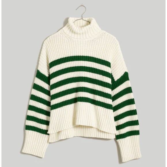 Madewell Wide Rib Turtleneck green stripe Sweater - Picture 3 of 5